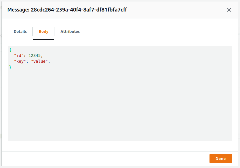 SQS message body