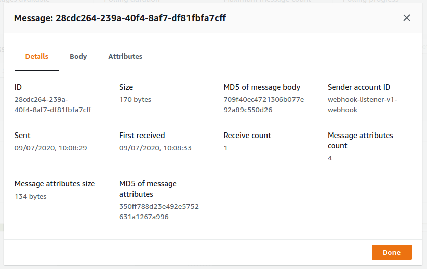 SQS message details